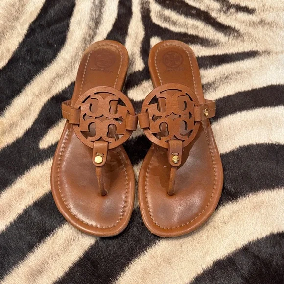 Tory Burch Brown Leather Cutout Sandals - Picture 1 of 4